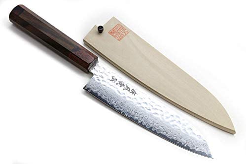 Yoshihiro VG-10 46 Layers Hammered Damascus Santoku Japanese Multipurpose Knife (7'' (180mm)) (Rosewood Handle) Yoshihiro VG-10 46 Layers Hammered Damascus Santoku Japanese Multipurpose Knife (7'' (180mm)) (Rosewood Handle)