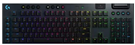 Logitech G915 Lightspeed Wireless Mechanical Gaming Keyboard, Wireless 2.4GHz and Bluetooth RGB Backlit Keys, Low Profile GL Tactile Switches, 9 Programmable G-Keys, Arx Dual Display - Black Logitech G915 Lightspeed Wireless Mechanical Gaming Keyboard, Wireless 2.4GHz and Bluetooth RGB Backlit Keys, Low Profile GL Tactile Switches, 9 Programmable G-Keys, Arx Dual Display - Black