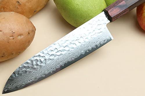Yoshihiro VG-10 46 Layers Hammered Damascus Santoku Japanese Multipurpose Knife (7'' (180mm)) (Rosewood Handle) Yoshihiro VG-10 46 Layers Hammered Damascus Santoku Japanese Multipurpose Knife (7'' (180mm)) (Rosewood Handle)