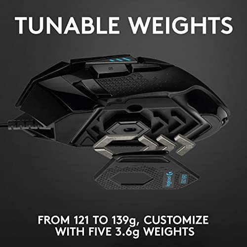 Logitech G502 HERO High Performance Wired Gaming Mouse, HERO 16K Sensor, 16,000 DPI, RGB, Adjustable Weights, 11 Programmable Buttons, On-Board Memory, PC / Mac - Black Logitech G502 HERO High Performance Wired Gaming Mouse, HERO 16K Sensor, 16,000 DPI, RGB, Adjustable Weights, 11 Programmable Buttons, On-Board Memory, PC / Mac - Black