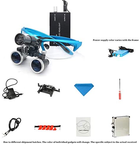 Dental 3.5X Magnifying Glass with LED Light Binocular Loupes Two-Way Adjustment Goggles Frame Optical Headband Magnifier,Blue Dental 3.5X Magnifying Glass with LED Light Binocular Loupes Two-Way Adjustment Goggles Frame Optical Headband Magnifier,Blue