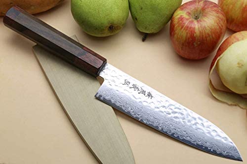 Yoshihiro VG-10 46 Layers Hammered Damascus Santoku Japanese Multipurpose Knife (7'' (180mm)) (Rosewood Handle) Yoshihiro VG-10 46 Layers Hammered Damascus Santoku Japanese Multipurpose Knife (7'' (180mm)) (Rosewood Handle)