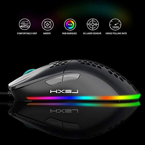 HXSJ J900 USB Wired Gaming Mouse RGB Gaming Mouse with Six Adjustable DPI Ergonomic Design for Desktop Laptop Black HXSJ J900 USB Wired Gaming Mouse RGB Gaming Mouse with Six Adjustable DPI Ergonomic Design for Desktop Laptop Black