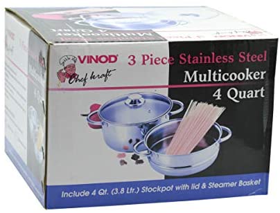 Vinod VCS026 2-Tier Steamer with Glass Lid 20cm, Silver, W 24.2 x H 23.2 x D 17.0 cm, Stainless Steel Vinod VCS026 2-Tier Steamer with Glass Lid 20cm, Silver, W 24.2 x H 23.2 x D 17.0 cm, Stainless Steel
