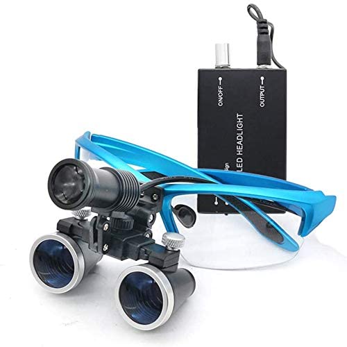 Dental 3.5X Magnifying Glass with LED Light Binocular Loupes Two-Way Adjustment Goggles Frame Optical Headband Magnifier,Blue Dental 3.5X Magnifying Glass with LED Light Binocular Loupes Two-Way Adjustment Goggles Frame Optical Headband Magnifier,Blue