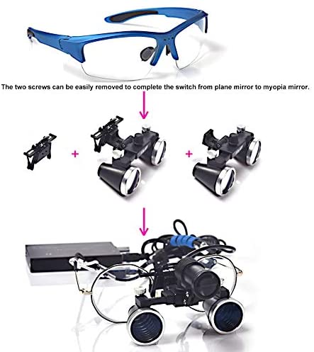 Dental 3.5X Magnifying Glass with LED Light Binocular Loupes Two-Way Adjustment Goggles Frame Optical Headband Magnifier,Blue Dental 3.5X Magnifying Glass with LED Light Binocular Loupes Two-Way Adjustment Goggles Frame Optical Headband Magnifier,Blue