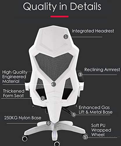 YALLA OFFICE 884-WHT-FR Ergonomic Office Gaming Chair Ergonomic Mesh with Wheels, Wide Headrest & Back Support, Adjustable Backrest & Armrest (With Footrest, White(Nylon Base)) YALLA OFFICE 884-WHT-FR Ergonomic Office Gaming Chair Ergonomic Mesh with Wheels, Wide Headrest & Back Support, Adjustable Backrest & Armrest (With Footrest, White(Nylon Base))
