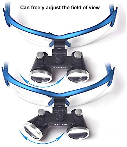 Dental 3.5X Magnifying Glass with LED Light Binocular Loupes Two-Way Adjustment Goggles Frame Optical Headband Magnifier,Blue Dental 3.5X Magnifying Glass with LED Light Binocular Loupes Two-Way Adjustment Goggles Frame Optical Headband Magnifier,Blue