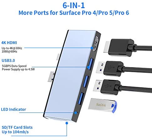 Microsoft Surface Pro 4/5/6 Docking Station, Rocketek Microsoft Surfac Hub Expansion with TF/SD Card, 3 USB 3.0, Mini DP to 4K HDMI Converter USB Hub Adapter for Surface Pro 2015/2017/2018 Accessories Microsoft Surface Pro 4/5/6 Docking Station, Rocketek Microsoft Surfac Hub Expansion with TF/SD Card, 3 USB 3.0, Mini DP to 4K HDMI Converter USB Hub Adapter for Surface Pro 2015/2017/2018 Accessories