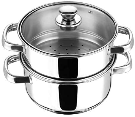 Vinod VCS026 2-Tier Steamer with Glass Lid 20cm, Silver, W 24.2 x H 23.2 x D 17.0 cm, Stainless Steel Vinod VCS026 2-Tier Steamer with Glass Lid 20cm, Silver, W 24.2 x H 23.2 x D 17.0 cm, Stainless Steel
