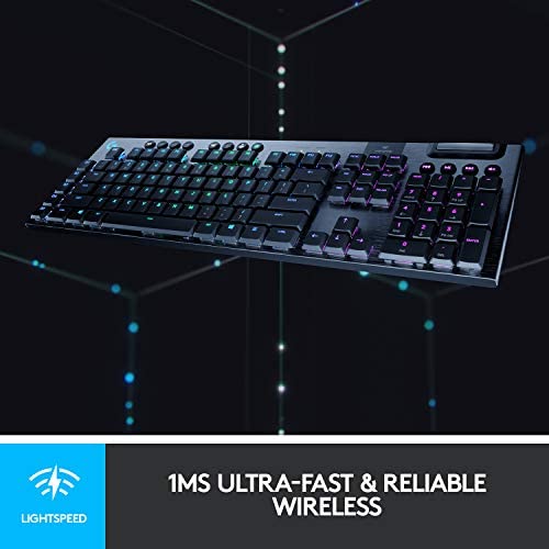 Logitech G915 Lightspeed Wireless Mechanical Gaming Keyboard, Wireless 2.4GHz and Bluetooth RGB Backlit Keys, Low Profile GL Tactile Switches, 9 Programmable G-Keys, Arx Dual Display - Black Logitech G915 Lightspeed Wireless Mechanical Gaming Keyboard, Wireless 2.4GHz and Bluetooth RGB Backlit Keys, Low Profile GL Tactile Switches, 9 Programmable G-Keys, Arx Dual Display - Black