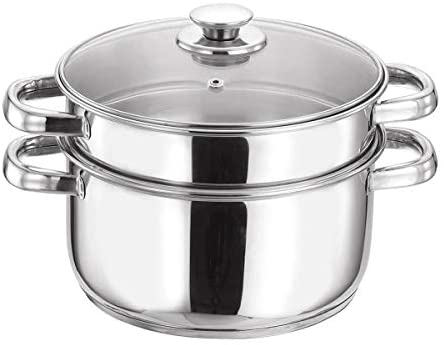 Vinod VCS026 2-Tier Steamer with Glass Lid 20cm, Silver, W 24.2 x H 23.2 x D 17.0 cm, Stainless Steel Vinod VCS026 2-Tier Steamer with Glass Lid 20cm, Silver, W 24.2 x H 23.2 x D 17.0 cm, Stainless Steel