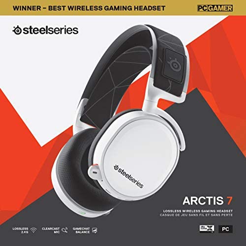 SteelSeries Arctis 7 (2019 Edition) Lossless Wireless Gaming Headset with DTS Headphone: X v2.0 Surround for PC and PlayStation 4, White | 61508 (Electronic Games), Arctis 7 White, Size SteelSeries Arctis 7 (2019 Edition) Lossless Wireless Gaming Headset with DTS Headphone: X v2.0 Surround for PC and PlayStation 4, White | 61508 (Electronic Games), Arctis 7 White, Size