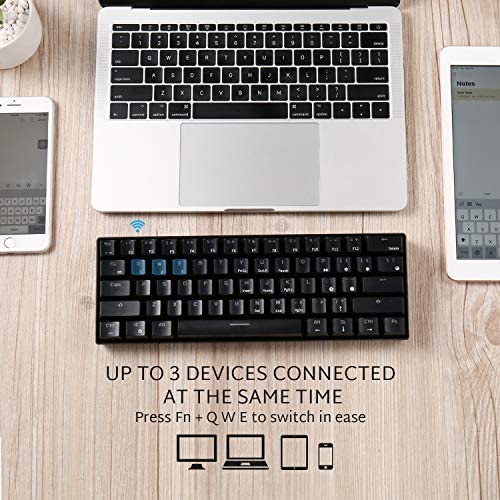 RK ROYAL KLUDGE RK61 61 Keys Wired/Wireless Bluetooth 3.0 Multi-Device LED Backlit Mechanical Gaming/Keyboard for Windows and Mac with 1450mAh Battery, Hot-Swappable Tactile Blue Switch RK ROYAL KLUDGE RK61 61 Keys Wired/Wireless Bluetooth 3.0 Multi-Device LED Backlit Mechanical Gaming/Keyboard for Windows and Mac with 1450mAh Battery, Hot-Swappable Tactile Blue Switch
