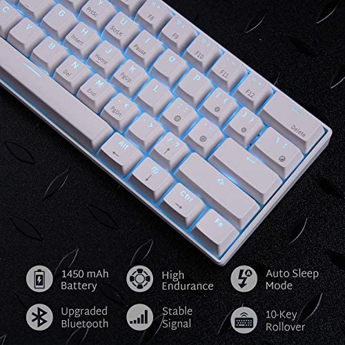 RK ROYAL KLUDGE RK61 61 Keys Wired/Wireless Multi-Device Yellow LED Backlit Mechanical Gaming/Office Keyboard for iOS, Android, Windows with 1450mAh Battery, Hot-Swappable Tactile Blue Switch-White RK ROYAL KLUDGE RK61 61 Keys Wired/Wireless Multi-Device Yellow LED Backlit Mechanical Gaming/Office Keyboard for iOS, Android, Windows with 1450mAh Battery, Hot-Swappable Tactile Blue Switch-White