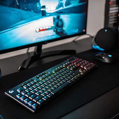 Logitech G915 Lightspeed Wireless Mechanical Gaming Keyboard, Wireless 2.4GHz and Bluetooth RGB Backlit Keys, Low Profile GL Tactile Switches, 9 Programmable G-Keys, Arx Dual Display - Black Logitech G915 Lightspeed Wireless Mechanical Gaming Keyboard, Wireless 2.4GHz and Bluetooth RGB Backlit Keys, Low Profile GL Tactile Switches, 9 Programmable G-Keys, Arx Dual Display - Black
