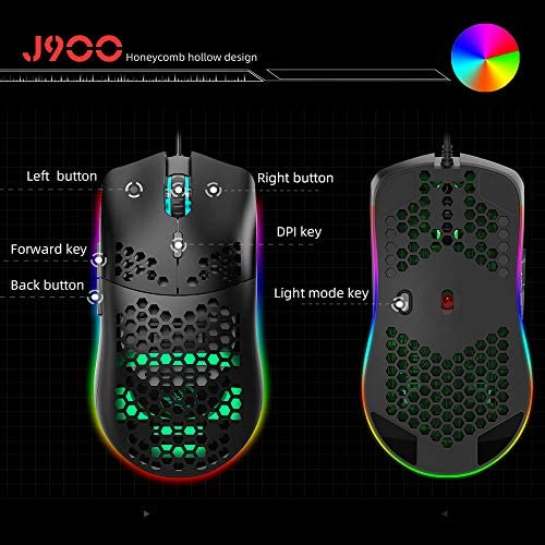 HXSJ J900 USB Wired Gaming Mouse RGB Gaming Mouse with Six Adjustable DPI Ergonomic Design for Desktop Laptop Black HXSJ J900 USB Wired Gaming Mouse RGB Gaming Mouse with Six Adjustable DPI Ergonomic Design for Desktop Laptop Black