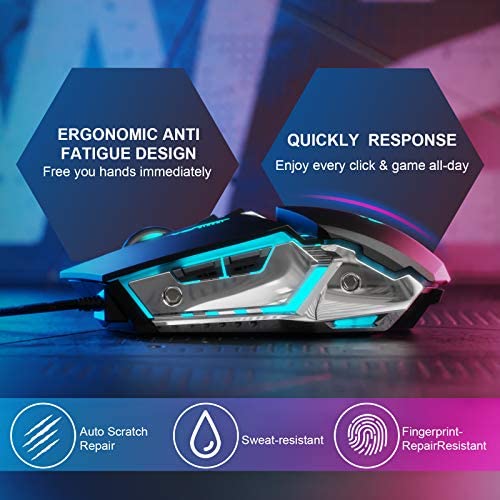 Gaming Mouse Wired,Derict PW2 Wired Gaming Mice with 4800 DPI,4 Programmable Buttons, 7 Color LED, Ergonomic Optical PC, Comfortable Computer Gaming Mice Black (PW2 Wired Gaming Mouse) Gaming Mouse Wired,Derict PW2 Wired Gaming Mice with 4800 DPI,4 Programmable Buttons, 7 Color LED, Ergonomic Optical PC, Comfortable Computer Gaming Mice Black (PW2 Wired Gaming Mouse)