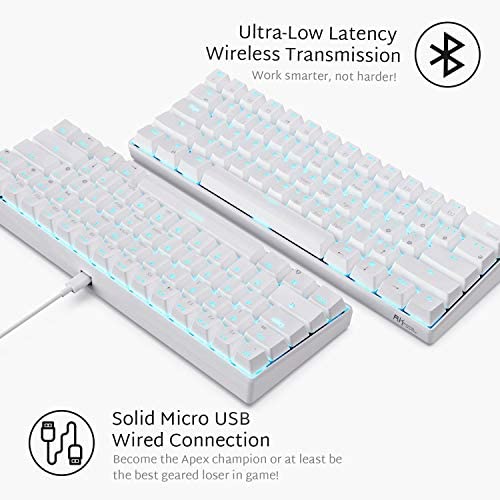 RK ROYAL KLUDGE RK61 61 Keys Wired/Wireless Multi-Device Yellow LED Backlit Mechanical Gaming/Office Keyboard for iOS, Android, Windows with 1450mAh Battery, Hot-Swappable Tactile Blue Switch-White RK ROYAL KLUDGE RK61 61 Keys Wired/Wireless Multi-Device Yellow LED Backlit Mechanical Gaming/Office Keyboard for iOS, Android, Windows with 1450mAh Battery, Hot-Swappable Tactile Blue Switch-White