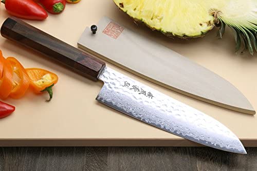 Yoshihiro VG-10 46 Layers Hammered Damascus Santoku Japanese Multipurpose Knife (7'' (180mm)) (Rosewood Handle) Yoshihiro VG-10 46 Layers Hammered Damascus Santoku Japanese Multipurpose Knife (7'' (180mm)) (Rosewood Handle)