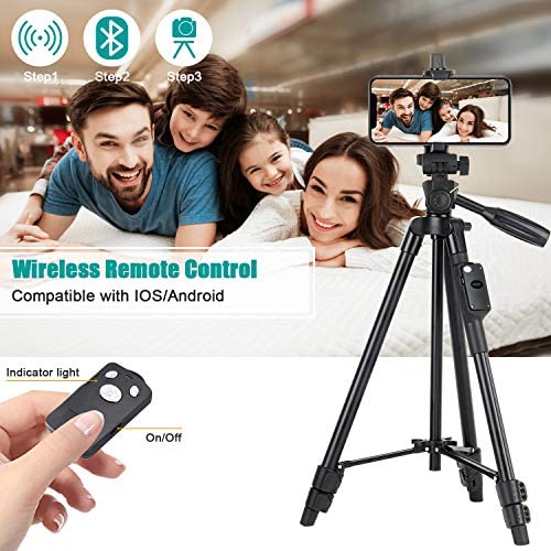 Tripod, 50 Inch Aluminum Tripod, Video Tripod for Cellphone, Camera, Universal Tripod with Wireless Remote, Compatible with iPhone Xs/Xr/X/8/8 Plus/Samsung Galaxy/Google/GoPro Hero Tripod, 50 Inch Aluminum Tripod, Video Tripod for Cellphone, Camera, Universal Tripod with Wireless Remote, Compatible with iPhone Xs/Xr/X/8/8 Plus/Samsung Galaxy/Google/GoPro Hero