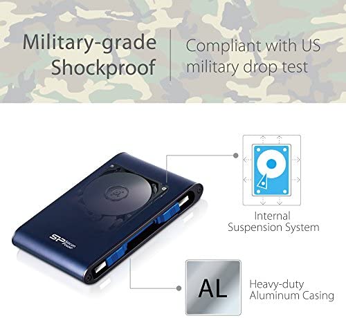 SP Silicon Power Silicon Power 2TB Type C USB 3.0 Rugged Armor A80 Military-Grade Shockproof/IPX7 Waterproof/Dustproof/Pressure-Resistant 2.5" Portable External Hard Drive for PC and Mac-Blue SP Silicon Power Silicon Power 2TB Type C USB 3.0 Rugged Armor A80 Military-Grade Shockproof/IPX7 Waterproof/Dustproof/Pressure-Resistant 2.5" Portable External Hard Drive for PC and Mac-Blue