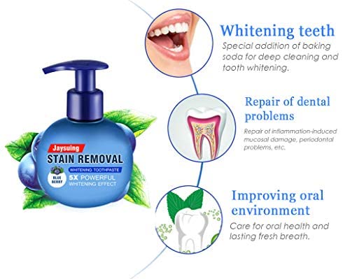 Stain Removal Whitening Toothpaste, ALLCOME Baking Soda Strong Cleaning Power Natural Stain Remover Toothpaste (Blue) Stain Removal Whitening Toothpaste, ALLCOME Baking Soda Strong Cleaning Power Natural Stain Remover Toothpaste (Blue)